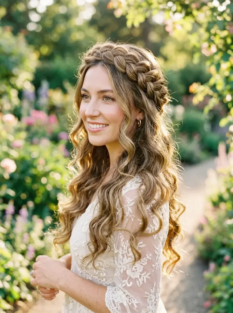 Braided Crown with Loose Curls