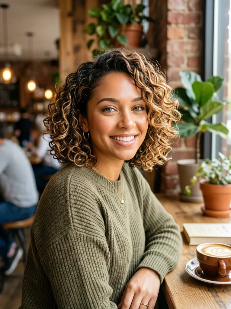 Curly Bob with Highlights