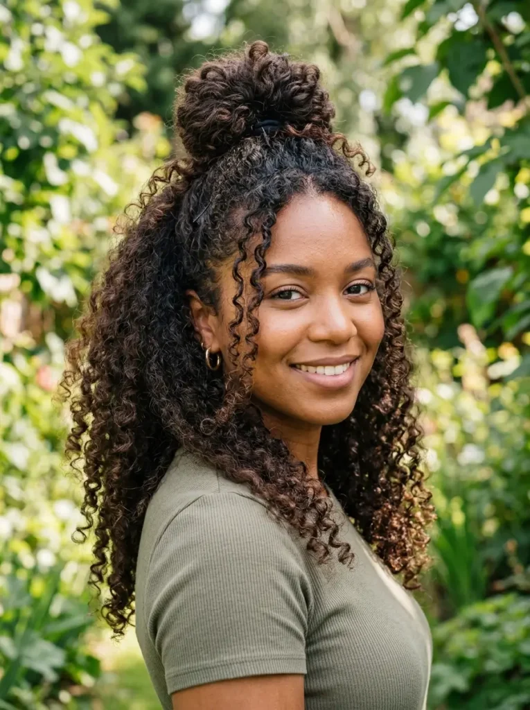 Curly Half-Up Bun