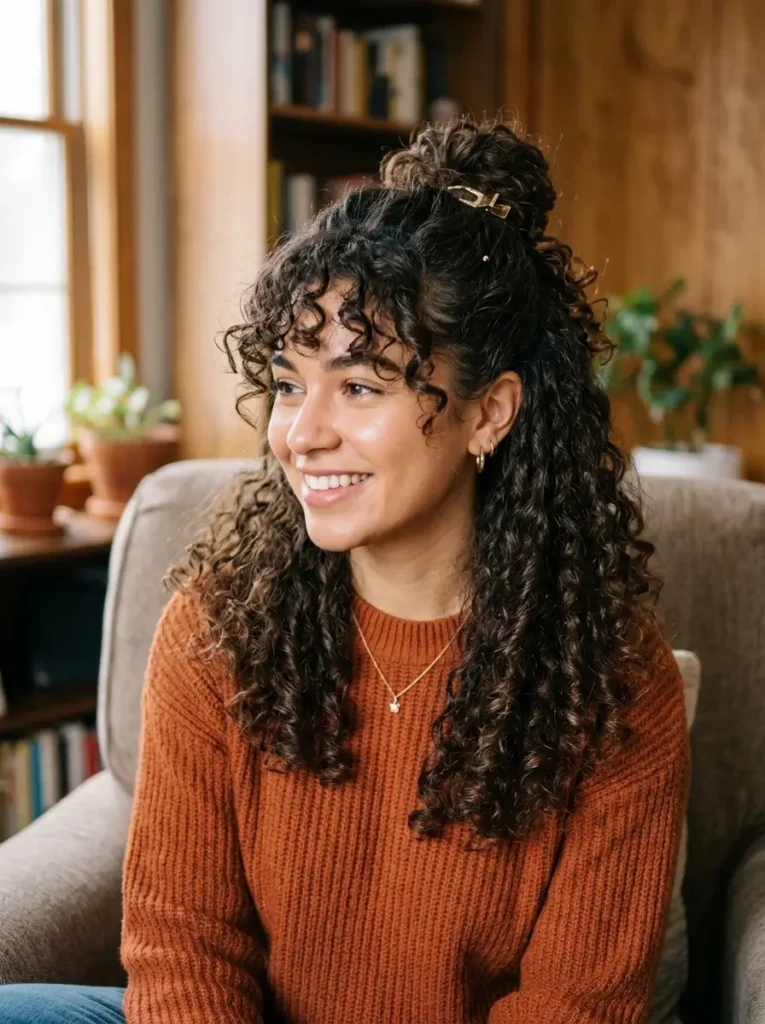 Curly Half-Up Half-Down Style