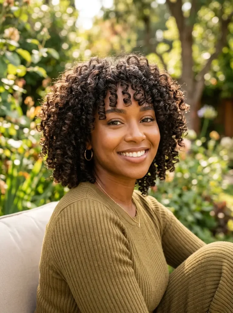 Curly Layered Bob With Bangs