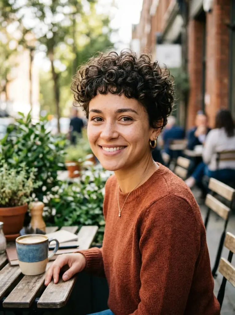 Curly Pixie With Baby Bangs