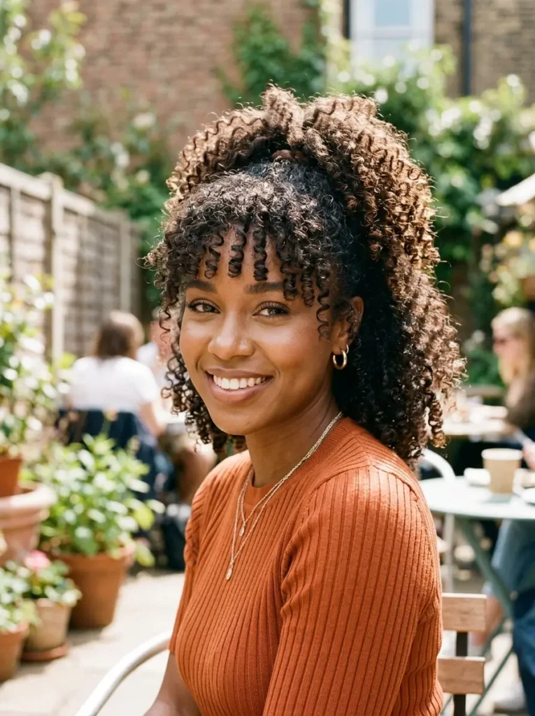 Curly Ponytail with Bangs