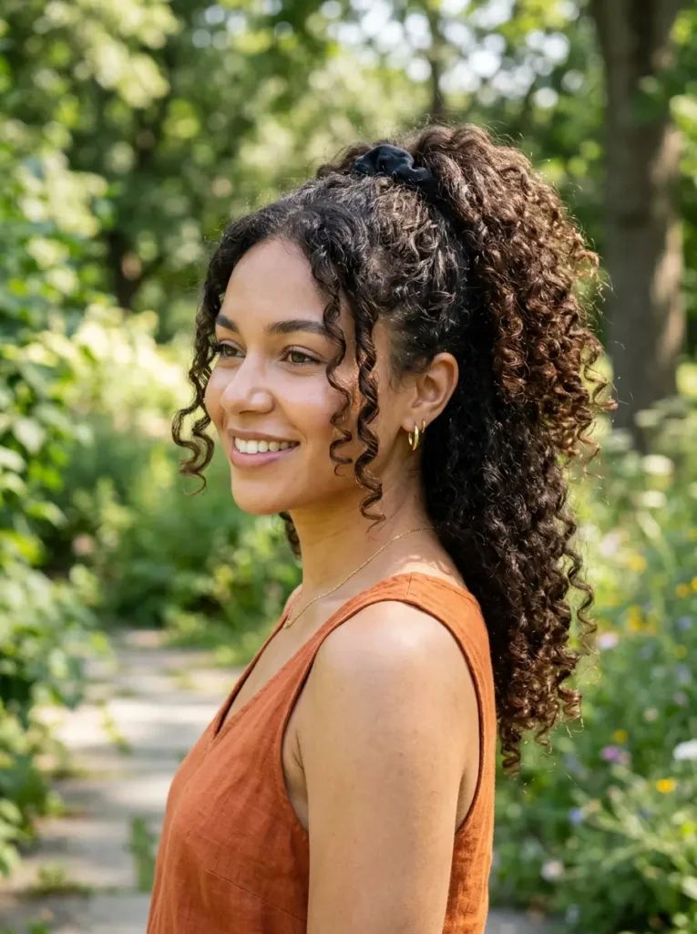 Curly Ponytail with Face-Framing Pieces