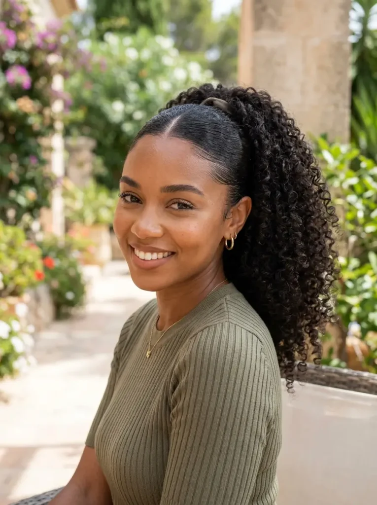 Curly Ponytail with Middle Part