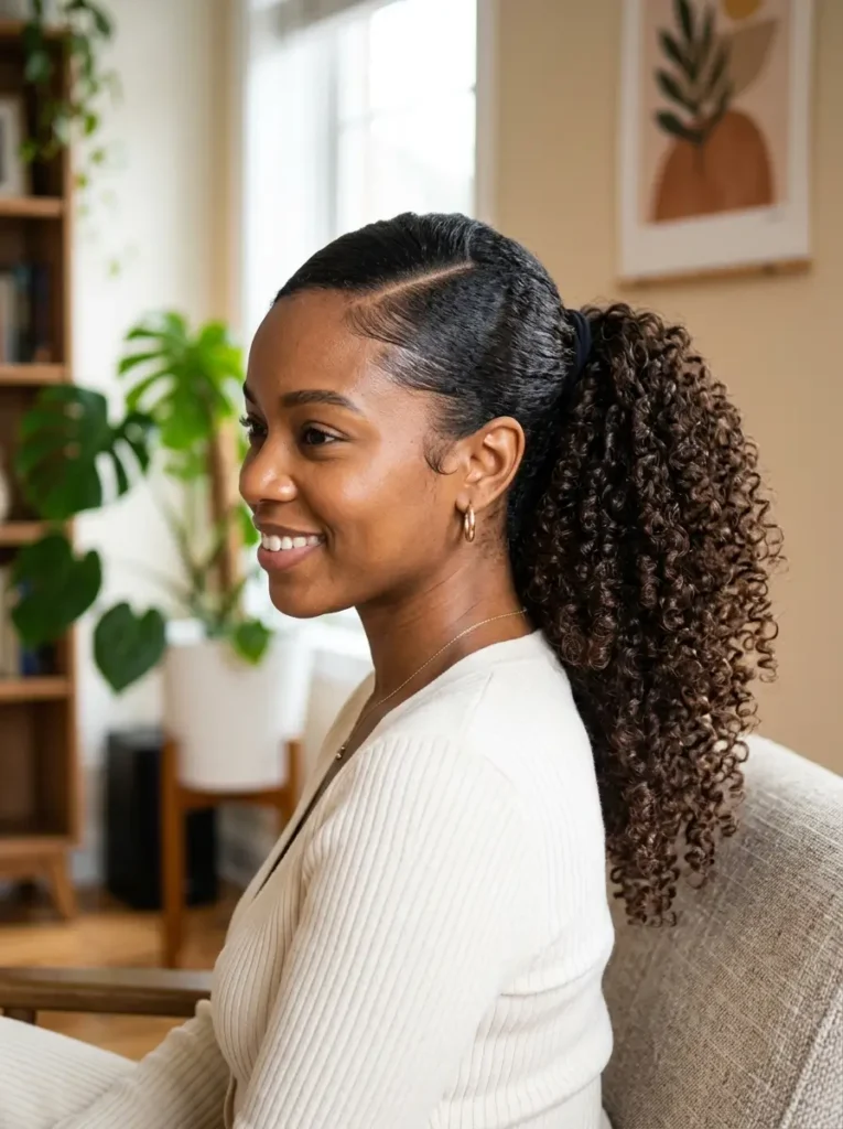 Curly Ponytail with Side Part