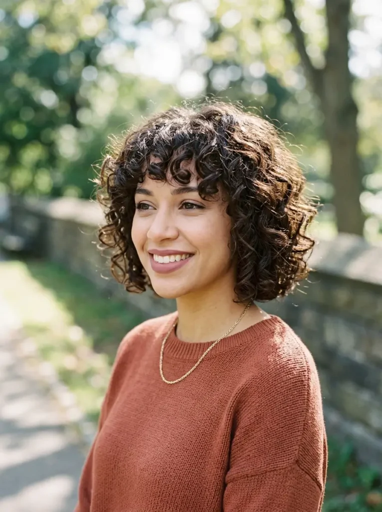Curly Short Haircut with Bangs