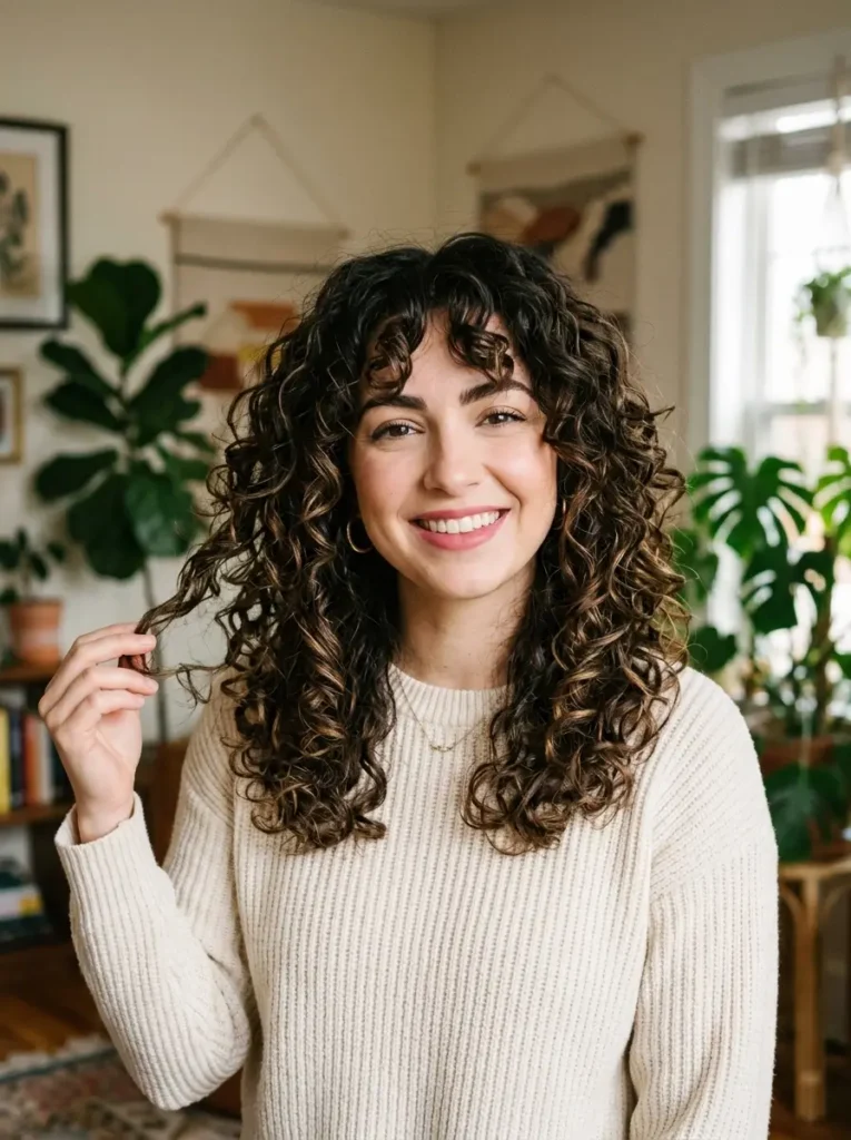 Curtain Bangs with Curly Layers
