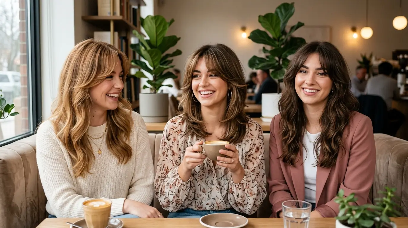 Curtain Bangs with Layers for Soft Feminine Chic Hair
