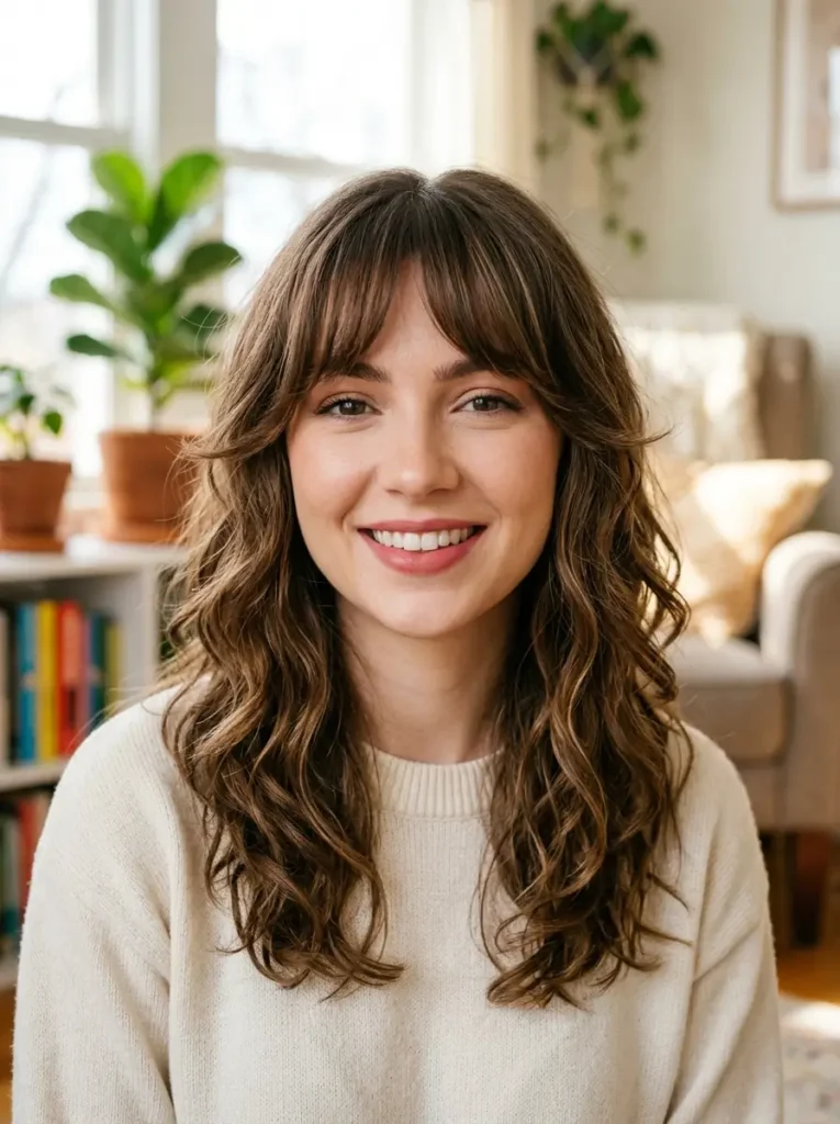 Curtain Bangs with Wavy Layers