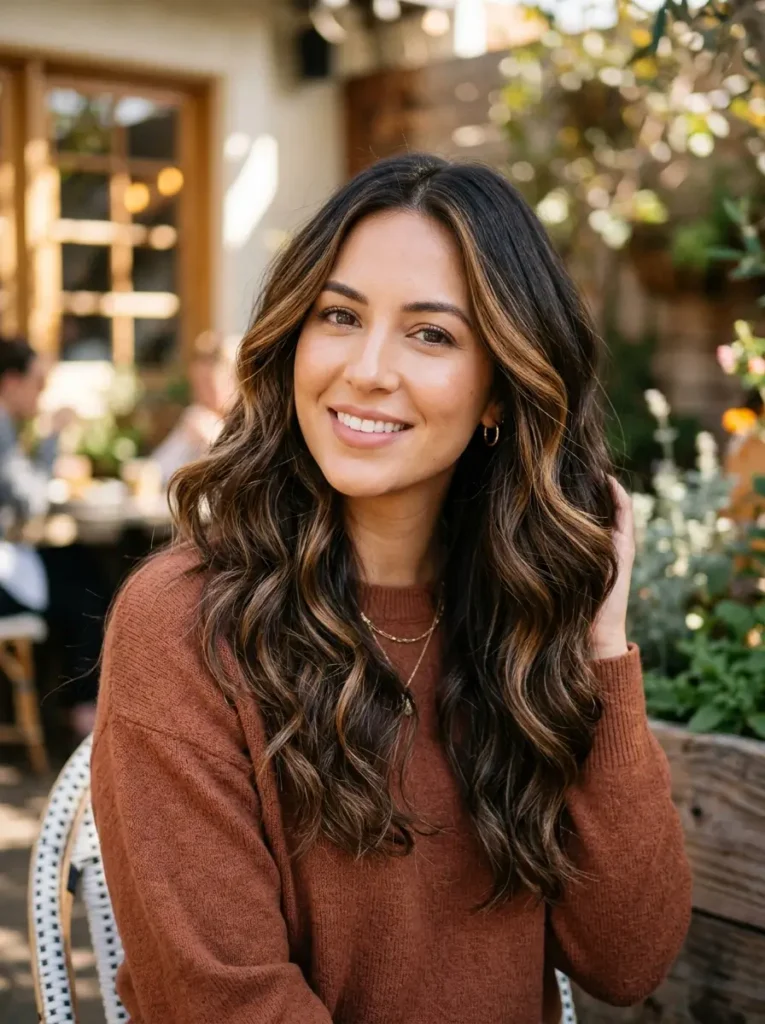 Dark Brown Hair with Caramel Highlights