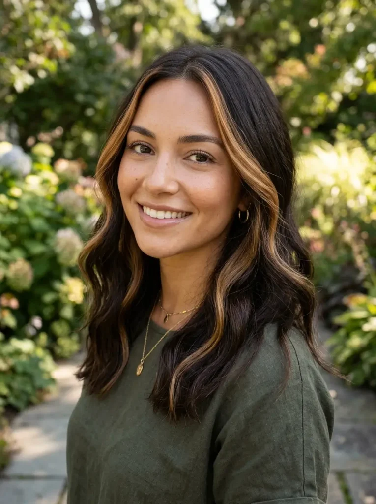 Dark Brown Hair with Face-Framing Color