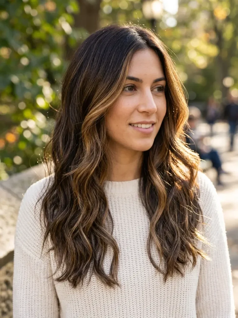 Dark Brown Hair with Honey Highlights