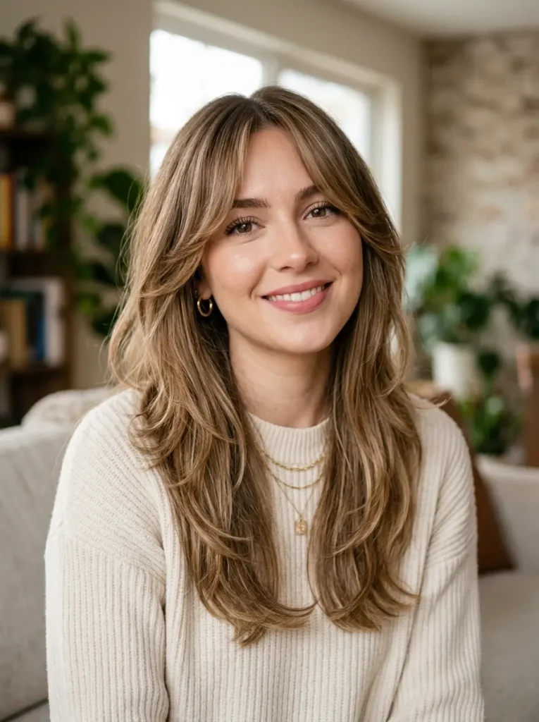 Face Framing Layers with Long Bangs