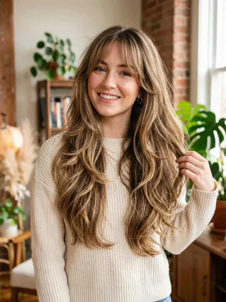 Long Butterfly Layers with Bangs