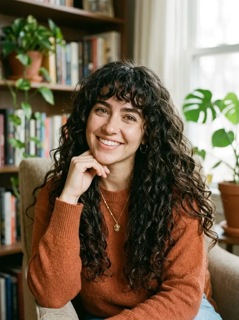 Long Curly Hair with Bangs