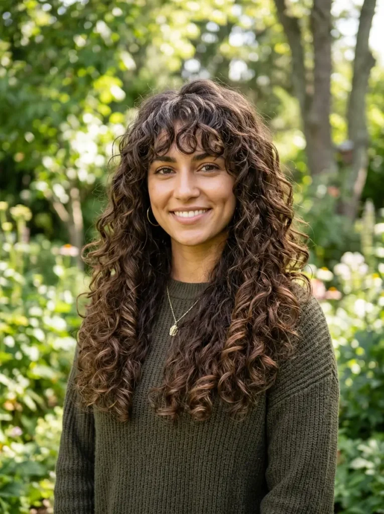 Long Curly Hair with Bangs and Layers