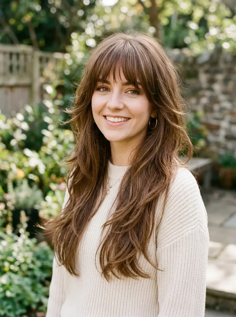 Long Face-Framing Layers with Bangs