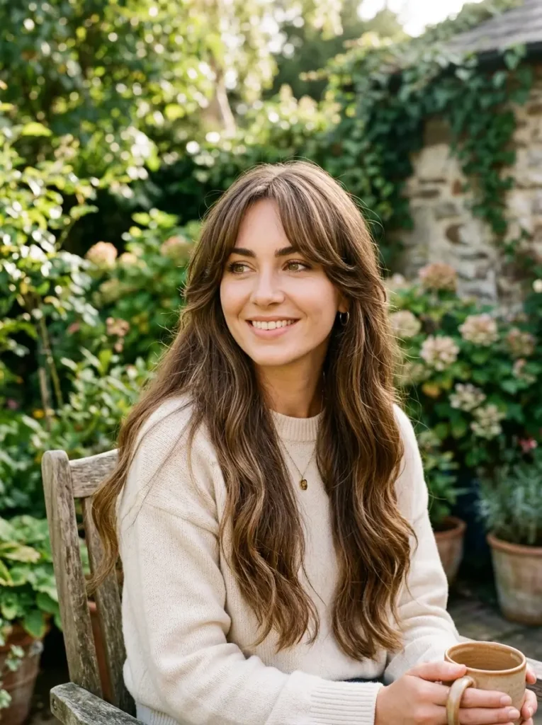Long Hair with Curtain Bangs