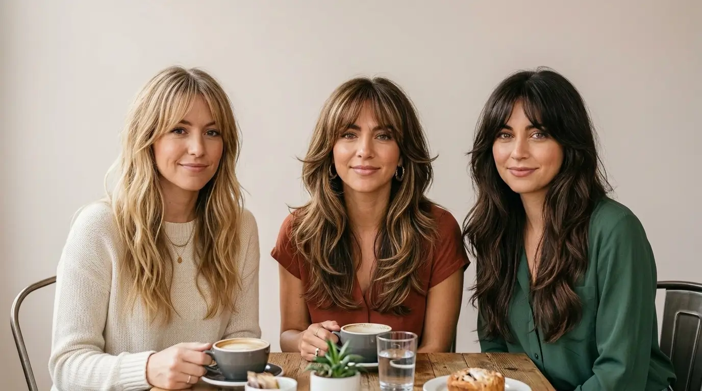 Long Layered Hair with Bangs for Soft Face Framing Style