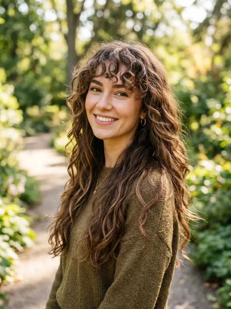Long Layered Hair with Curly Bangs