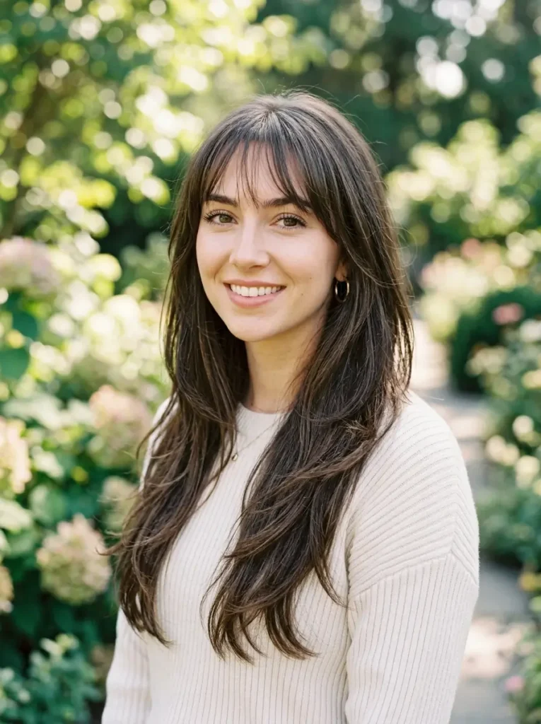 Long Layered Hair with Thin Bangs