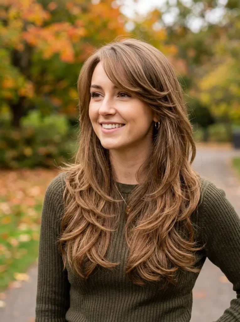 Long Layered Haircut with Side Bangs