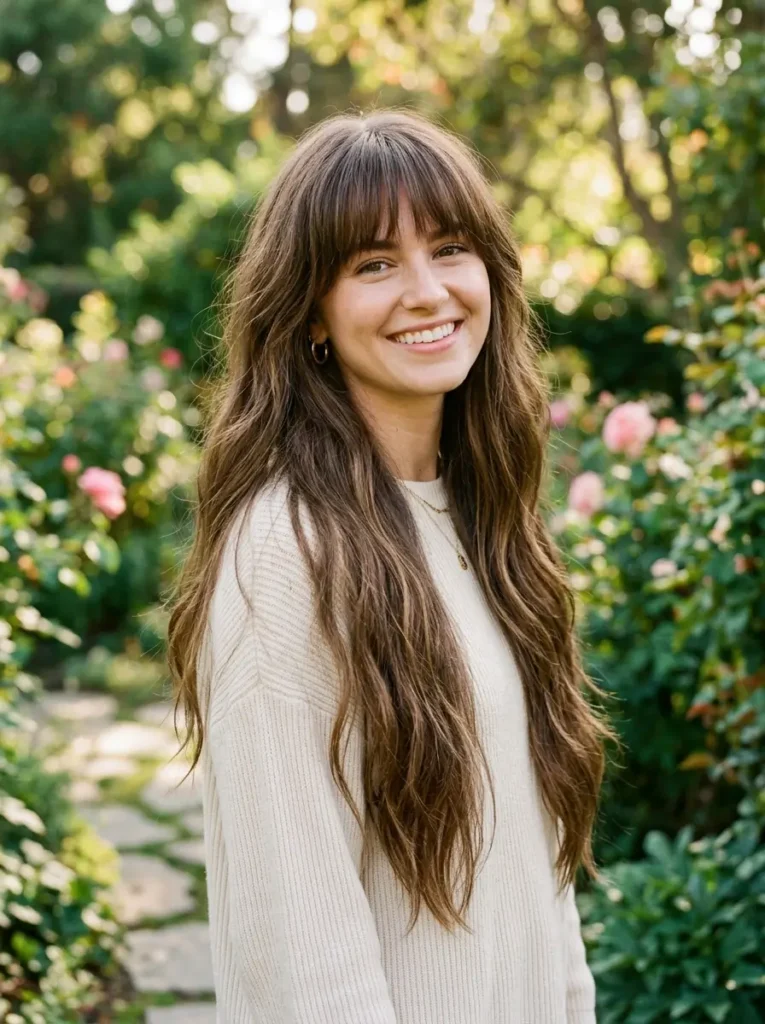 Long V-Cut Hair with Bangs