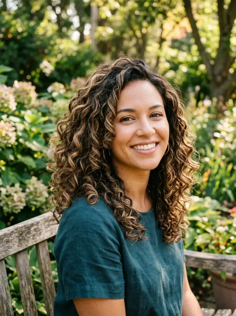 Medium Curly Hair with Highlights