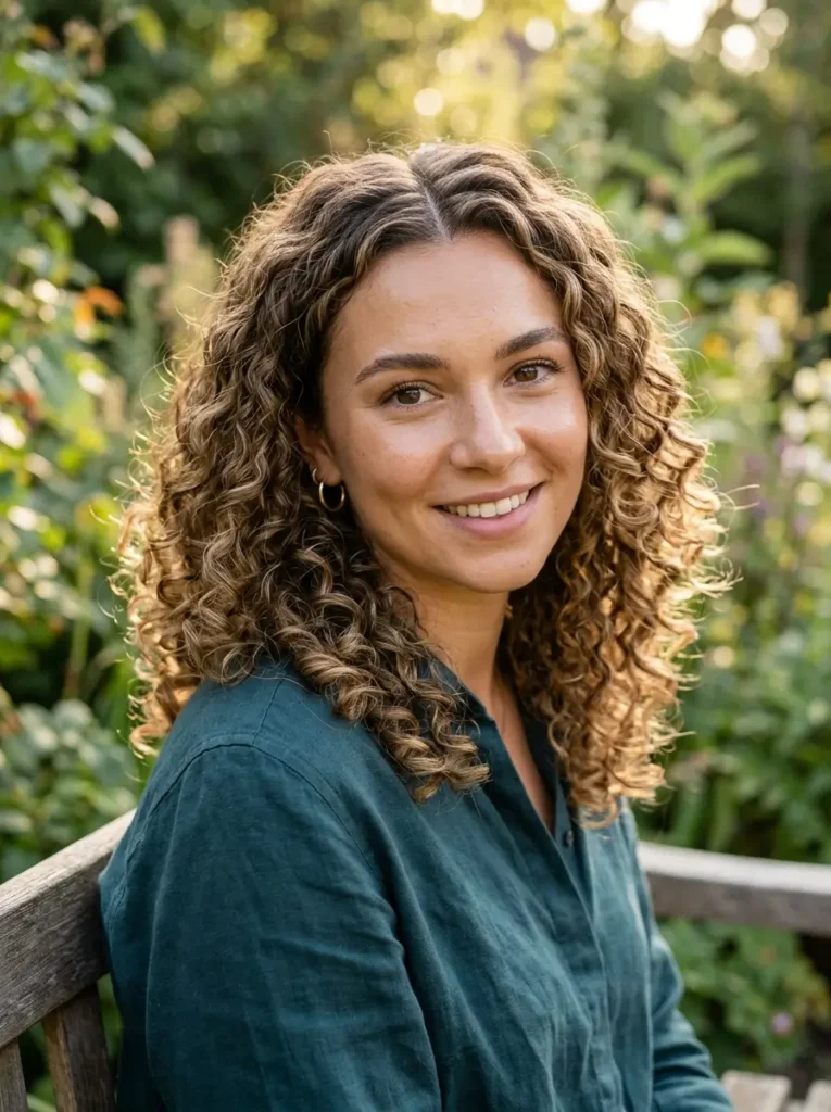 Medium Curly Hair with Middle Part