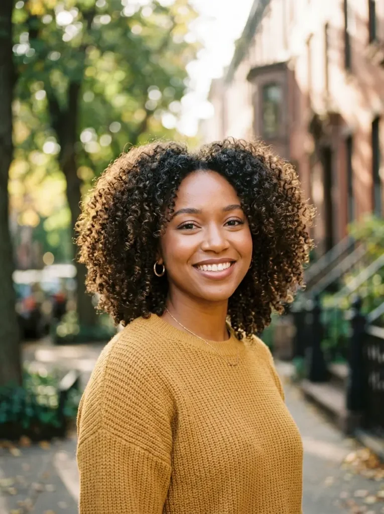 Medium Curly Hair with Rounded Shape