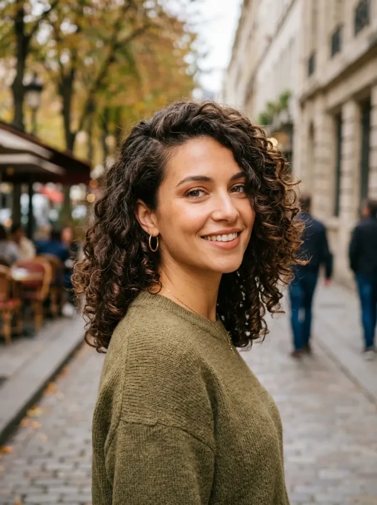 Medium Curly Hair with Side Part