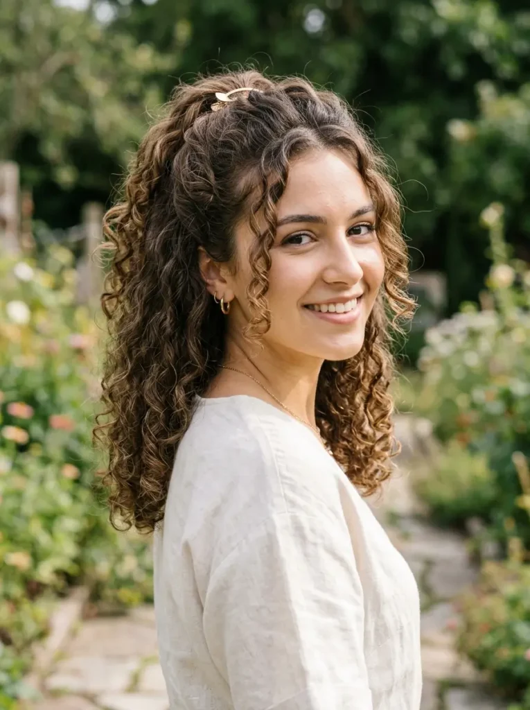Medium Curly Half-Up Hairstyle