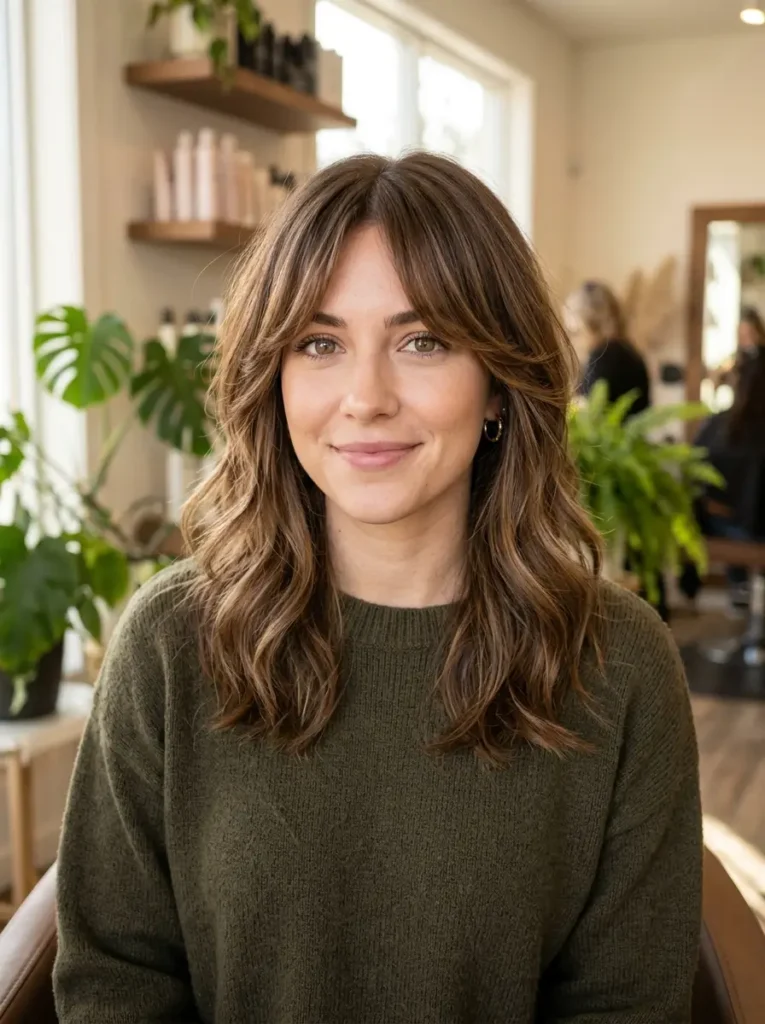 Medium Layers with Curtain Bangs