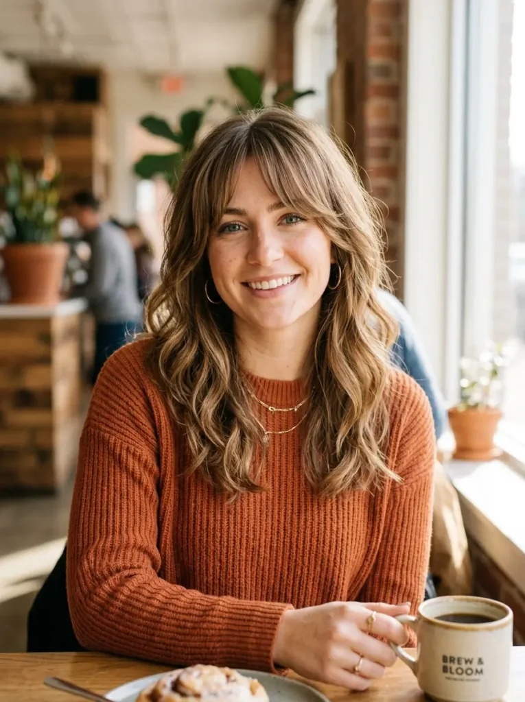 Medium Layers with Curtain Bangs
