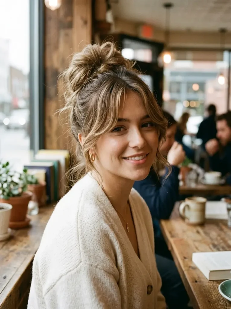 Messy Bun With Curtain Bangs