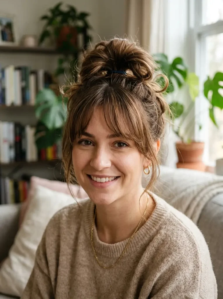 Messy Bun With Wispy Bangs