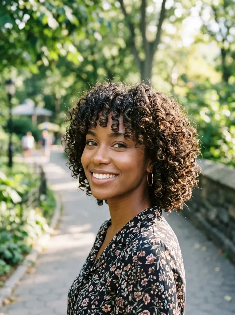 Short Curly Layers with Bangs
