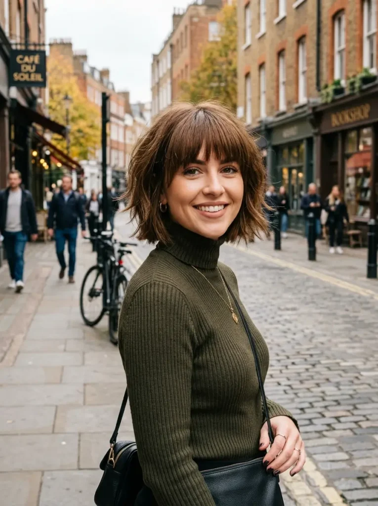 Short Layered Bob with Full Bangs