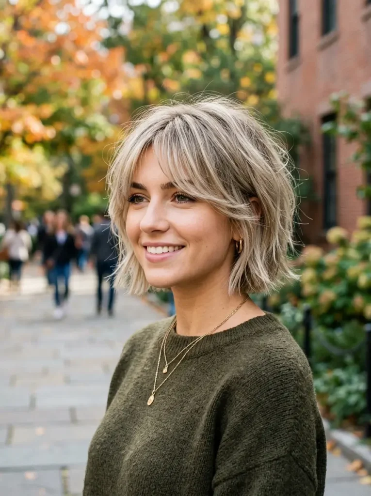 Short Layered Haircut with Curtain Bangs
