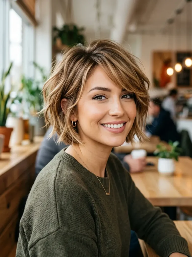 Short Layered Haircut with Side Bangs