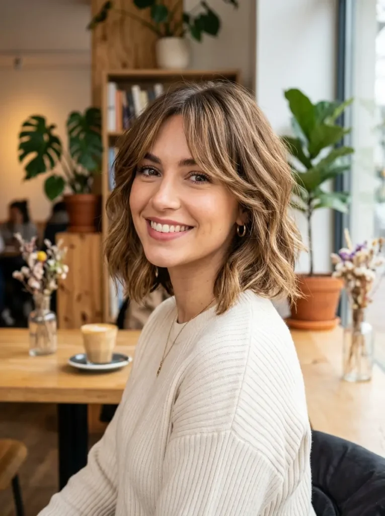 Short Layered Lob with Curtain Bangs