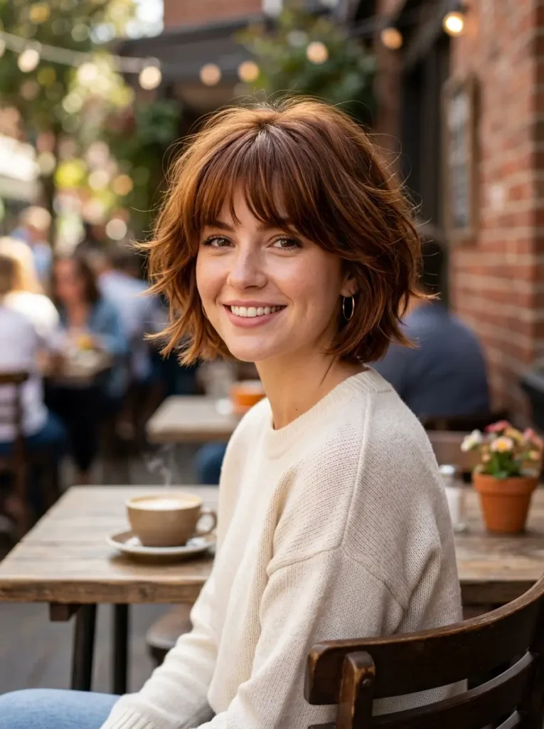 Short Rounded Layers with Bangs