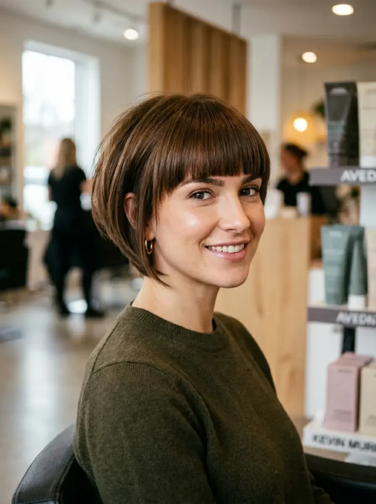 Short Stacked Bob with Bangs