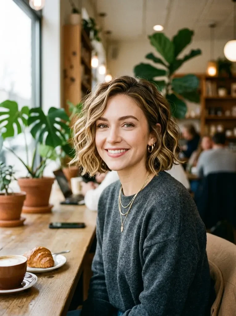 Short Wavy Hair with Highlights