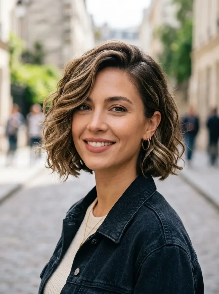 Short Wavy Hair with Side Part