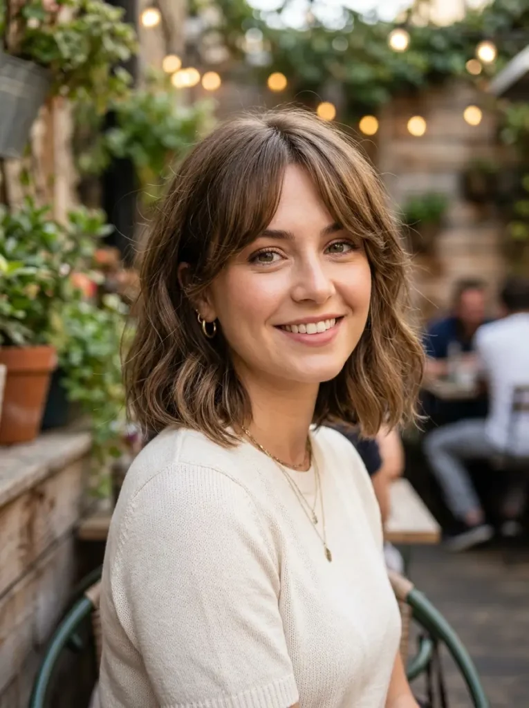Shoulder Length Bob with Curtain Bangs