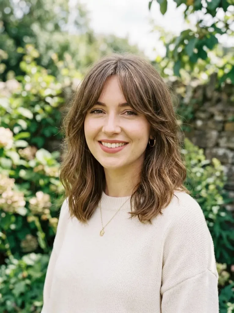 Shoulder Length Haircut with Curtain Bangs