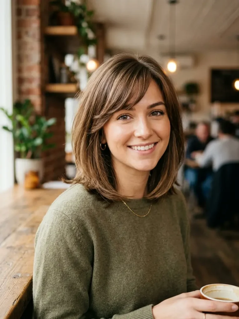 Shoulder Length Haircut with Side Bangs