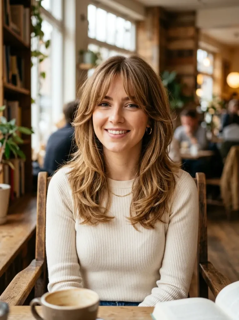 Shoulder Length Layers with Curtain Bangs
